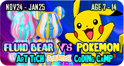 Fluid Bear Vs Pokemons Art Technology Scratch Coding Winter Christmas STEAM Camp for Age 7 to 14 Singapore